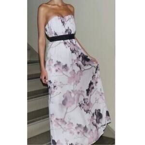H&M Pale Purple Sakura Floral Print Ruched Strapless Maxi Dress